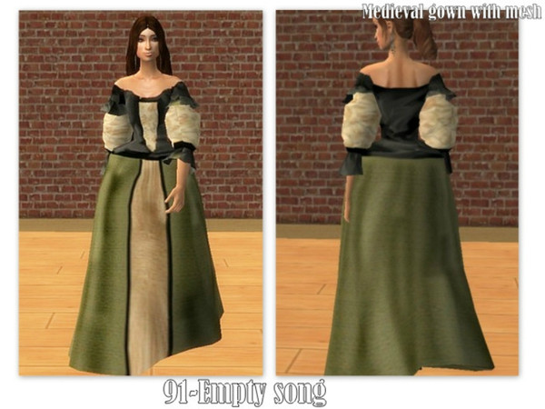 Sims 2 — 91-Empty song by Well_sims — Beautiful green barocco gown for your sim.