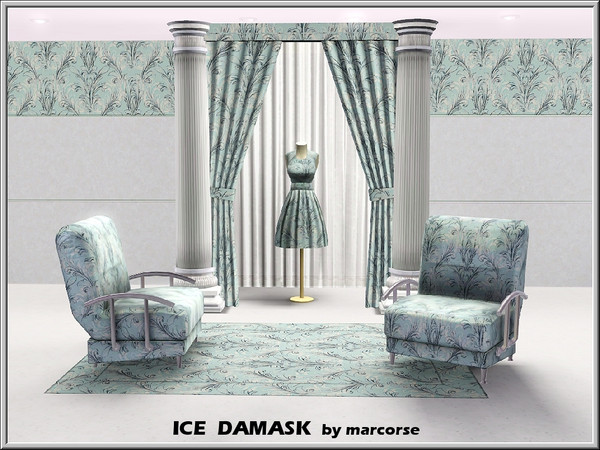 Sims 3 — Ice Damask_marcorse by marcorse — Abstract pattern: ice blue leaf damask