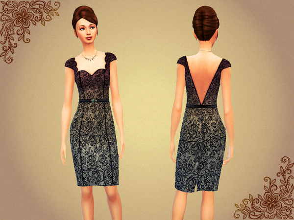 Sims 4 — Lace Dress With Belt 6 Colors Set by notegain — Lace dress with belt 6 colors set. Do your sim ladies have lots