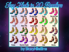 Sims 4 — Sexy Heels in 20 Beautiful Colors by StarryNiteSims — There are twenty recolors of these sexy heels in a variety