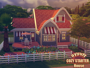 Sims 4 — Cozy Starter House_Furnished by ayyuff — A cute and friendly family home with blue and red color exterior