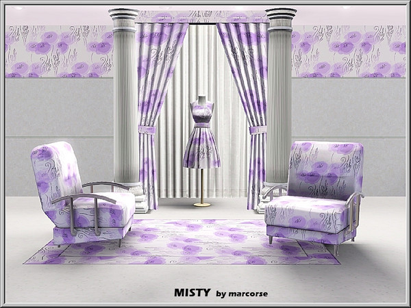Sims 3 — Misty_marcorse by marcorse — Fabric pattern: stylised violet flowers in a muted, misty design.