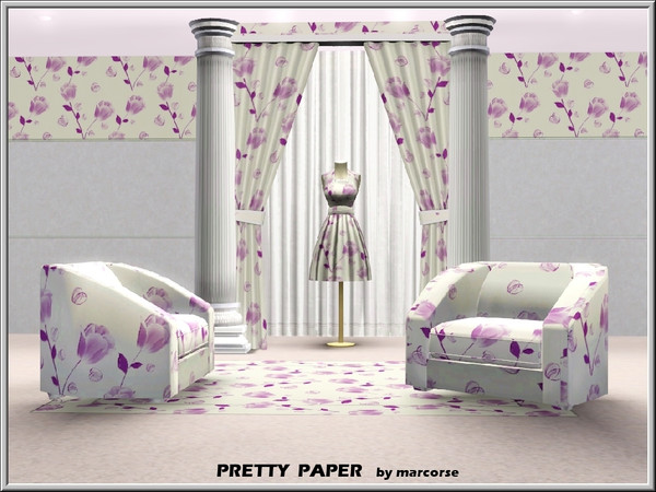 Sims 3 — Pretty Paper_marcorse by marcorse — Fabric pattern: oldfashioned floral wallpaper in soft purple.