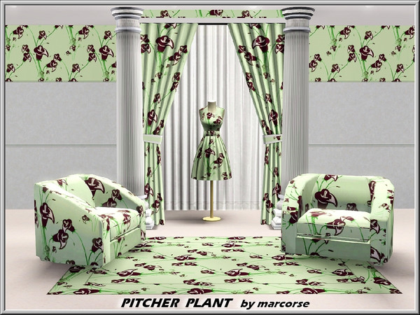 Sims 3 — Pitcher Plant_marcorse by marcorse — Fabric pattern: purple pitcher plants on green