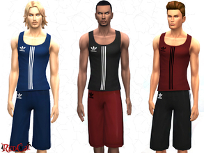 Sims 4 — Male Sport Set by RedCat — 3 Variations included they are red, black and blue.