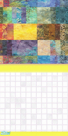 Sims 2 — Rainbow Batik Bath Set - Wallpaper by Riverwillows — Pretty wall in a rainbow batik pattern and white tile. Part