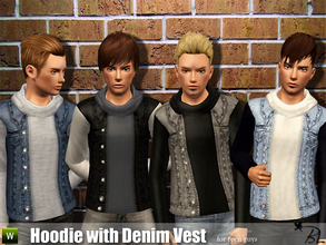 Sims 3 — Teen Hoodie with Denim Vest by Black_Lily — Hoodie with Denim Vest for teen guys Everyday/Outerwear Recolorable
