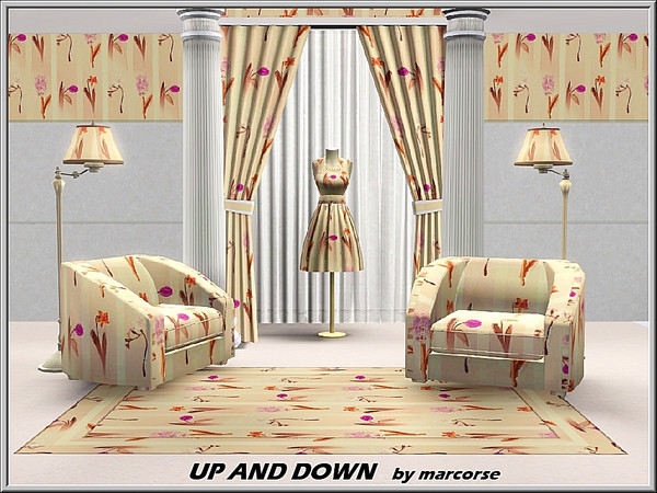 Sims 3 — Up and Down_marcorse by marcorse — Fabric pattern: pink vertical striped design featuring Spring flowers.