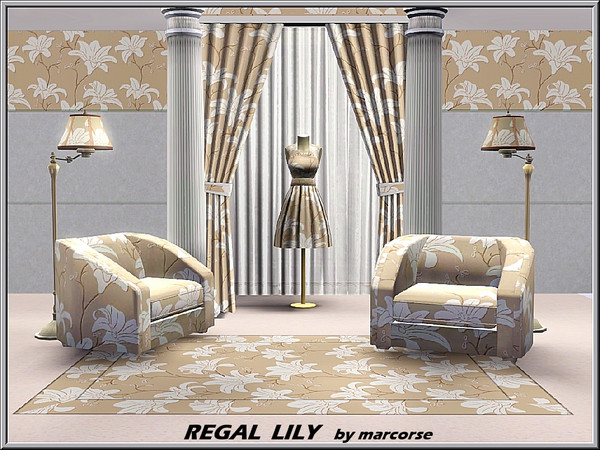 Sims 3 — Regal Lily_marcorse by marcorse — Fabric pattern: vertical trails of white Regal Lilies.