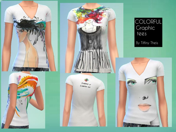 Sims 4 — Colorful Graphic Tees Set by tiffybee2 — a set of 3 beautiful and colorful graphic tees!