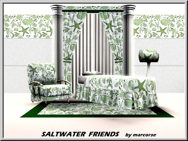 Sims 3 — Saltwater Friends_marcorse by marcorse — Themed pattern: crabs,fish,shells and a whale in a children's seashore