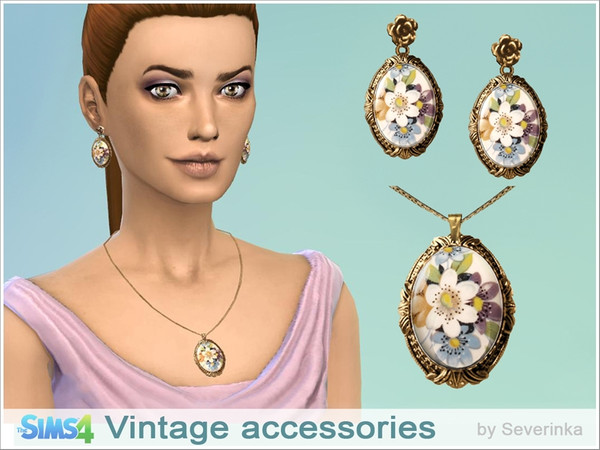 Sims 4 — Vintage Accessories set 01 by Severinka_ — Set of female jewelry in vintage style. The set includes a necklace