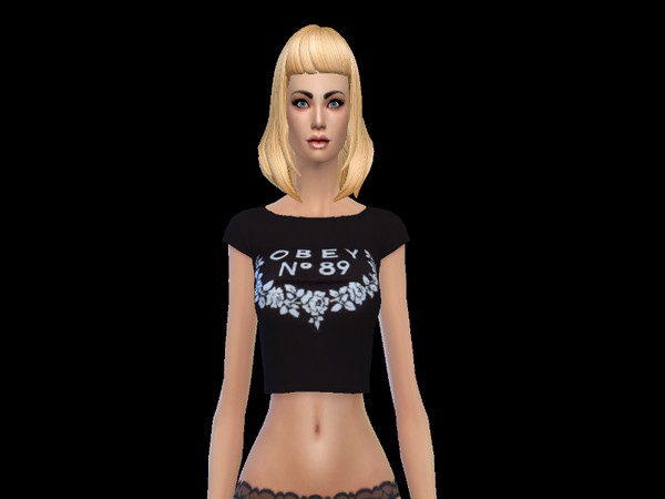 Sims 4 — casual outfit skirt and croped top by Awesomesims4 — casual outfit croped top obey and denimskirt mini