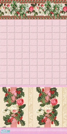 Sims 2 — Baby Pink Bath Set - Wall Tile by Riverwillows — Lovely wall tile in pink marble and roses for base and border.