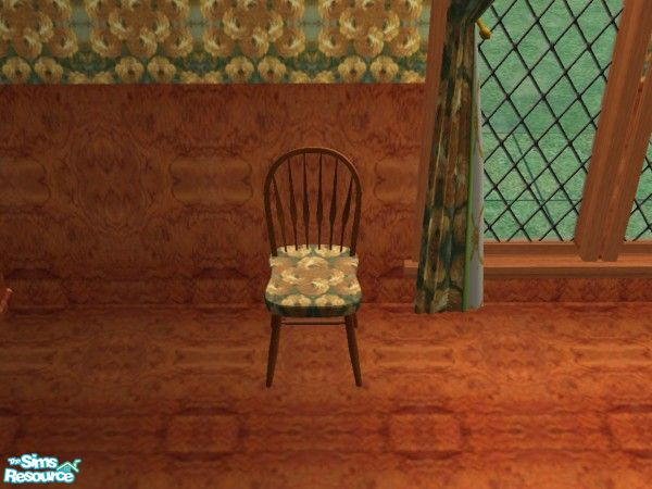 Sims 2 — Granny's Study - Desk Chair by Riverwillows — Lovely cherry wood desk chair with yellow rose on the seat. Part