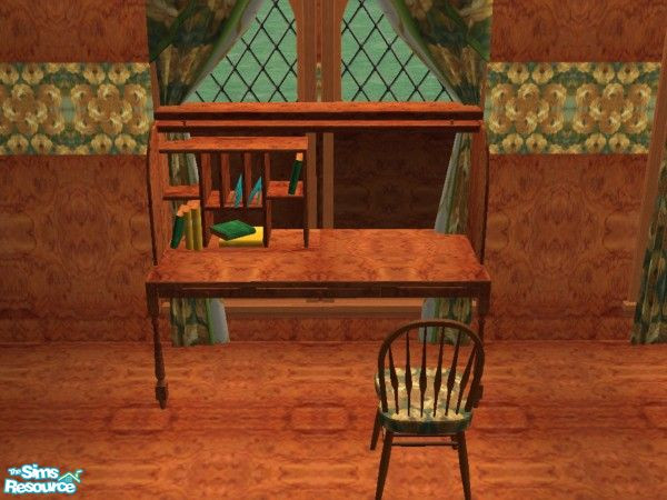 Sims 2 — Granny's Study - Rolltop Desk by Riverwillows — Lovely rolltop desk in rich cherry wood. Part of the Granny's