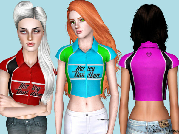Sims 3 — Harley by StarSims —  Sleeve top with collar and print details . Customizable. -3 recolorable areas -CAS and