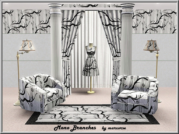 Sims 3 — Mono Branches_marcorse by marcorse — Abstract pattern: monochrome spooky branches on stripes