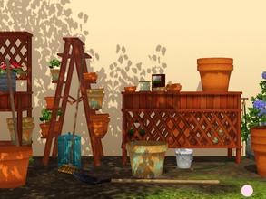 Sims 3 — Potting 2 Set by DOT — Potting 2 Set. Modern and Contemporary Wood Potting Bench and Wood Step Ladder Shelving