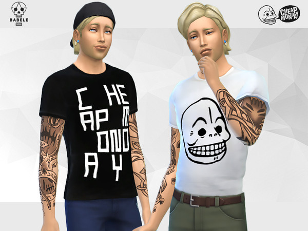 Sims 4 — SET Cheap Monday 2 Tshirts by Babele — Brand: Cheap Monday a Swedish clothing label founded in 2000 by Orjan