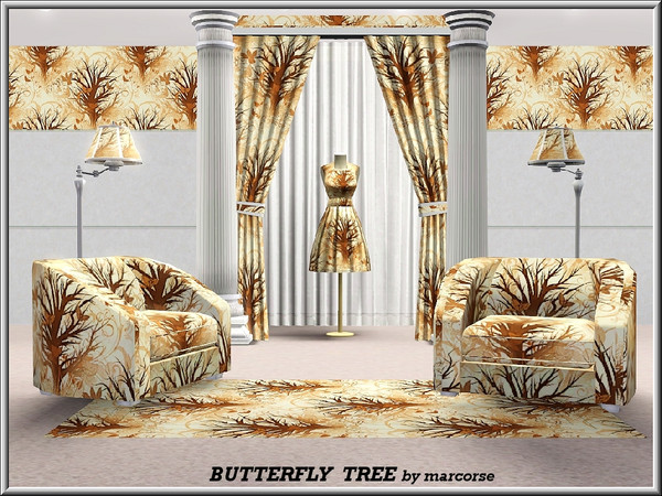 Sims 3 — Butterfly Tree_marcorse by marcorse — Themed pattern: Autumn toned pattern of bare tree and butterflies.
