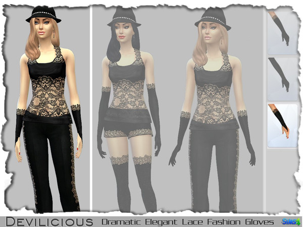 Sims 4 — Dramatic Elegant Lace Gloves. by Devilicious — Black elegant lace gloves with a dramatic look for females. This