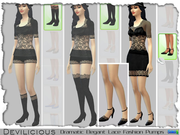Sims 4 — Dramatic Elegant Lace Heels by Devilicious — Black elegant lace heels with a dramatic look for females This is a