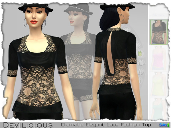 Sims 4 — Dramatic Elegant Lace Top by Devilicious — Black elegant lace top with a dramatic look for females This is a