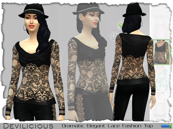 Sims 4 — Dramatic Elegant Lace Top by Devilicious — Black elegant lace top with a dramatic look for females This is a