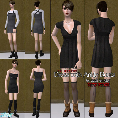 Sims 2 — Dress With Ankle Boots for Adult Females by gelydh — New dress mesh for adult females with ankle boots. Comes in