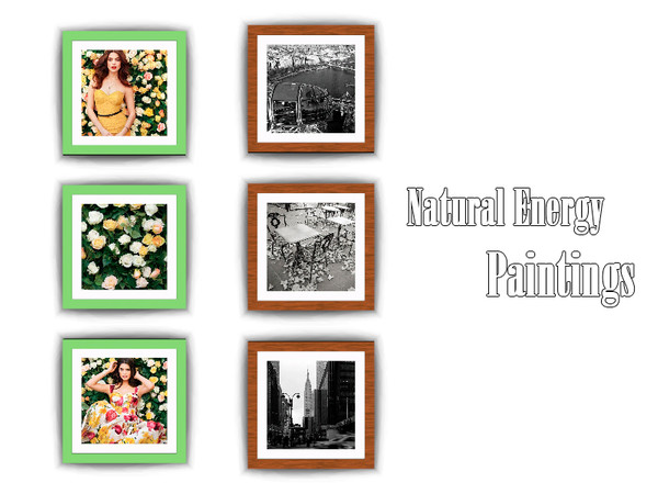 Sims 4 — 3 paintings Natural Energy by Kiolometro — Energy of nature. Six objects in set. First variation: white plastic