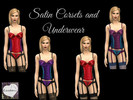 Sims 4 — Satin Corsets and Underwear by Cocobuzz — Black, red, blue and purple satin corsets with tie up back, sequined