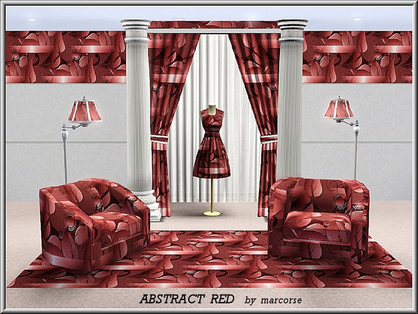 Sims 3 — Abstract Red_marcorse by marcorse — Abstract pattern: leaf design in red, black and white