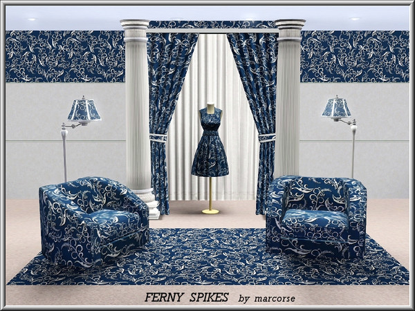 Sims 3 — Ferny Spikes_marcorse by marcorse — Abstract pattern: pretty leaves with small ferny spikes in blue and white