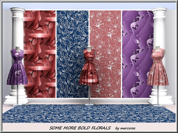 Sims 3 — Some More Bold Florals_marcorse by marcorse — Four bold floral designs. Abstract Purple, Abstract Red and Ferny