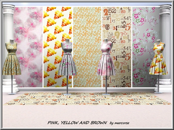 Sims 3 — Pink Yellow and Brown_marcorse by marcorse — Five selected patterns in shades of pink, yellow and/or brown.