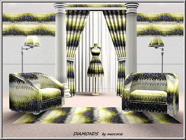 Sims 3 — Diamonds_marcorse by marcorse — Abstract pattern: abstract diamond design in blue, yellow and white.