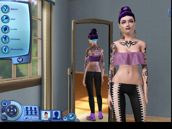 Sims 3 — Random Tattoos Set 1 by plumbobfae — Five random tattoos for female sims. You get a chest piece, two sleeves, an