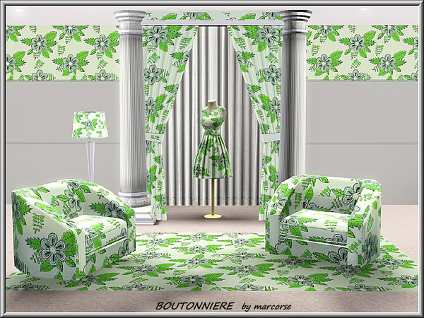 Sims 3 — Boutonniere_marcorse by marcorse — Fabric pattern: small lapel posies in blue and green.