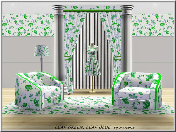 Sims 3 — Leaf Green, Leaf Blue_marcorse by marcorse — Fabric pattern: green and blue leaves in a floating design.