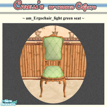 Sims 2 — am_Ergochair_ltgreenseat by Cruella — Light green buttoned percale seat cover.