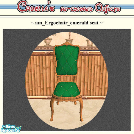 Sims 2 — am_Ergochair_emeraldseat by Cruella — Emerald buttoned percale seat cover.