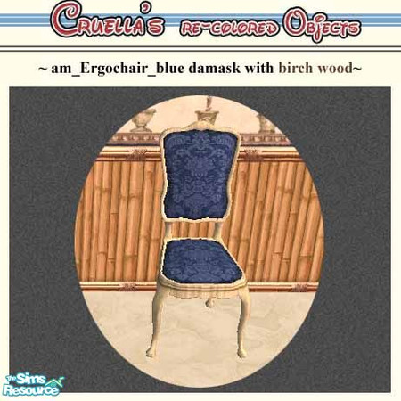 Sims 2 — am_Ergochair_blue by Cruella — Birchwood chair frame with blue damask seat cover.