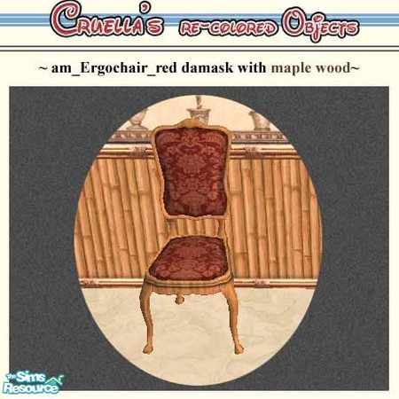Sims 2 — am_Ergochair_red by Cruella — Maplewood chair frame with red damask seat cover.