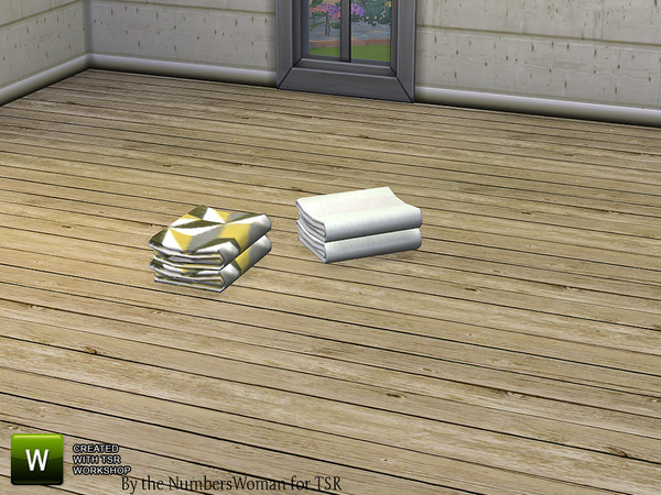 Sims 4 — Shabby Bargain Shabby Chic Bedroom Folded Blankets by TheNumbersWoman — Shabby yet affordable, the comfort oozes