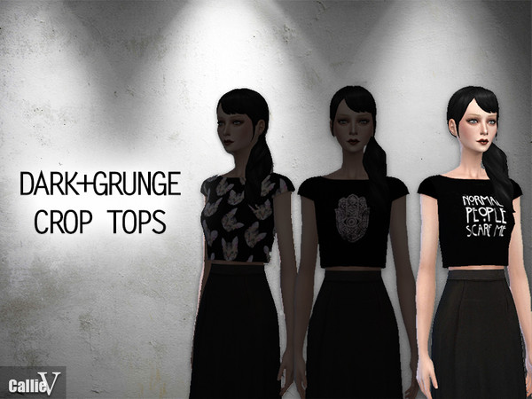 Sims 4 — Normal People Crop Top by Callie_V — This is the classic black crop top with a grunge vibe inspired by ahs
