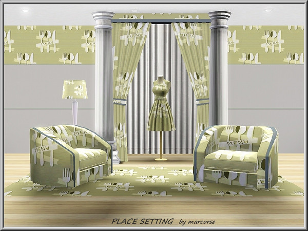 Sims 3 — Place Setting_marcorse by marcorse — Themed pattern: cutlery place setting for a kitchen wall.