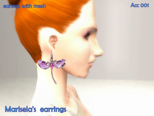 Sims 2 — Dragon fly earrings by Well_sims — Beautiful purple dragon fly earrings for you.