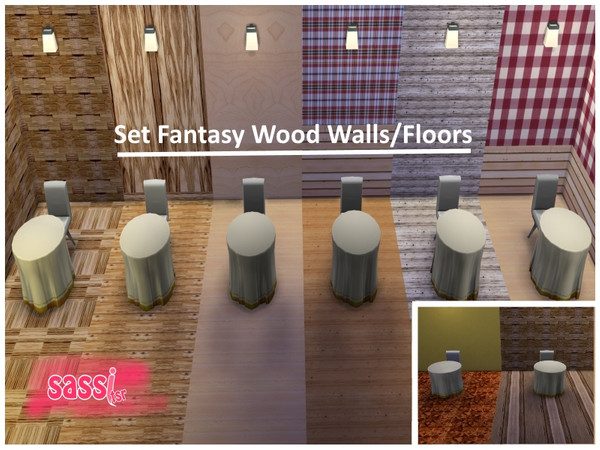 Sims 4 — Set Wood Fantasy Walls and Floors by sassitsr — Wooden panels and walls of different types. American maple,