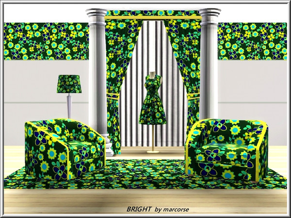 Sims 3 — Bright_marcorse by marcorse — Fabric pattern: bright floral design in yellow, blue and aqua.